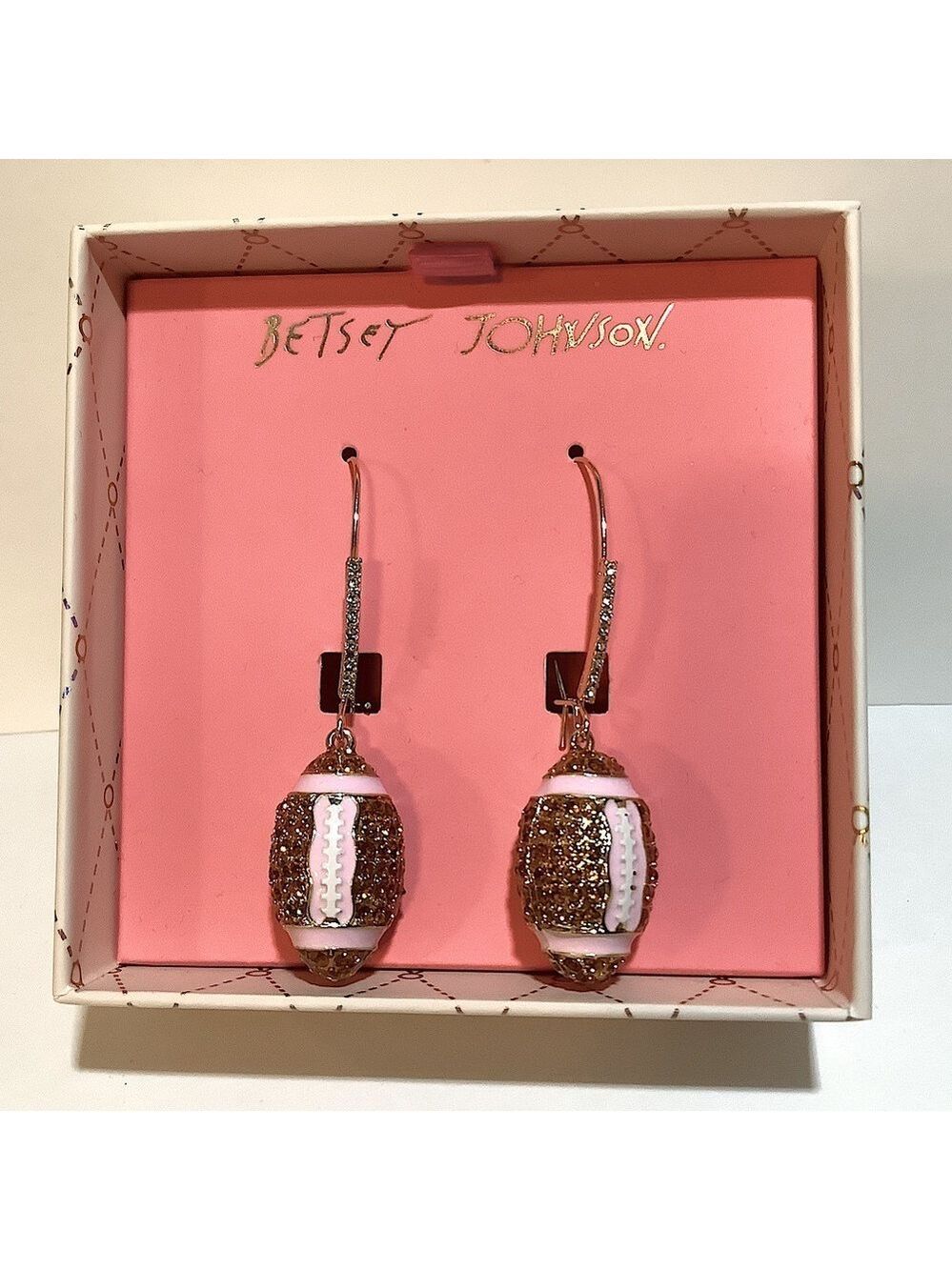 Betsey Johnson Football Rhinestone Earrings New In Box